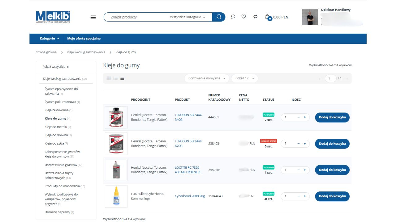 Widok panelu B2B Melkib